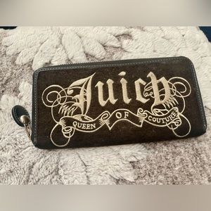 Vintage Juicy Couture Brown Velour & Leather Long Zipper Wallet *RARE*!